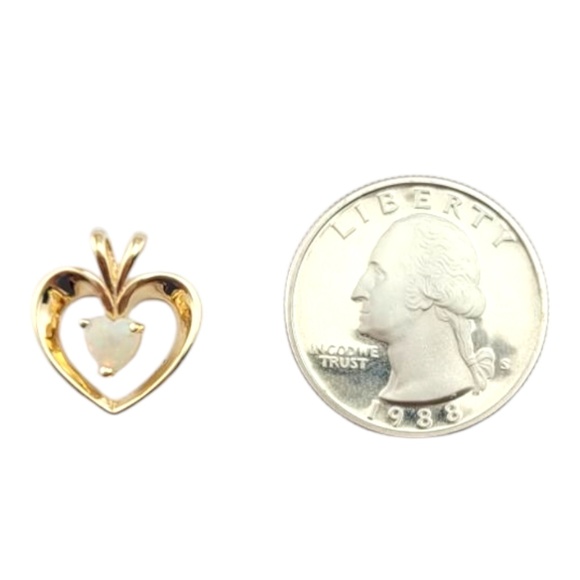 10 Karat Yellow Gold Opal Open Heart Pendant #21134 - Picture 7 of 10